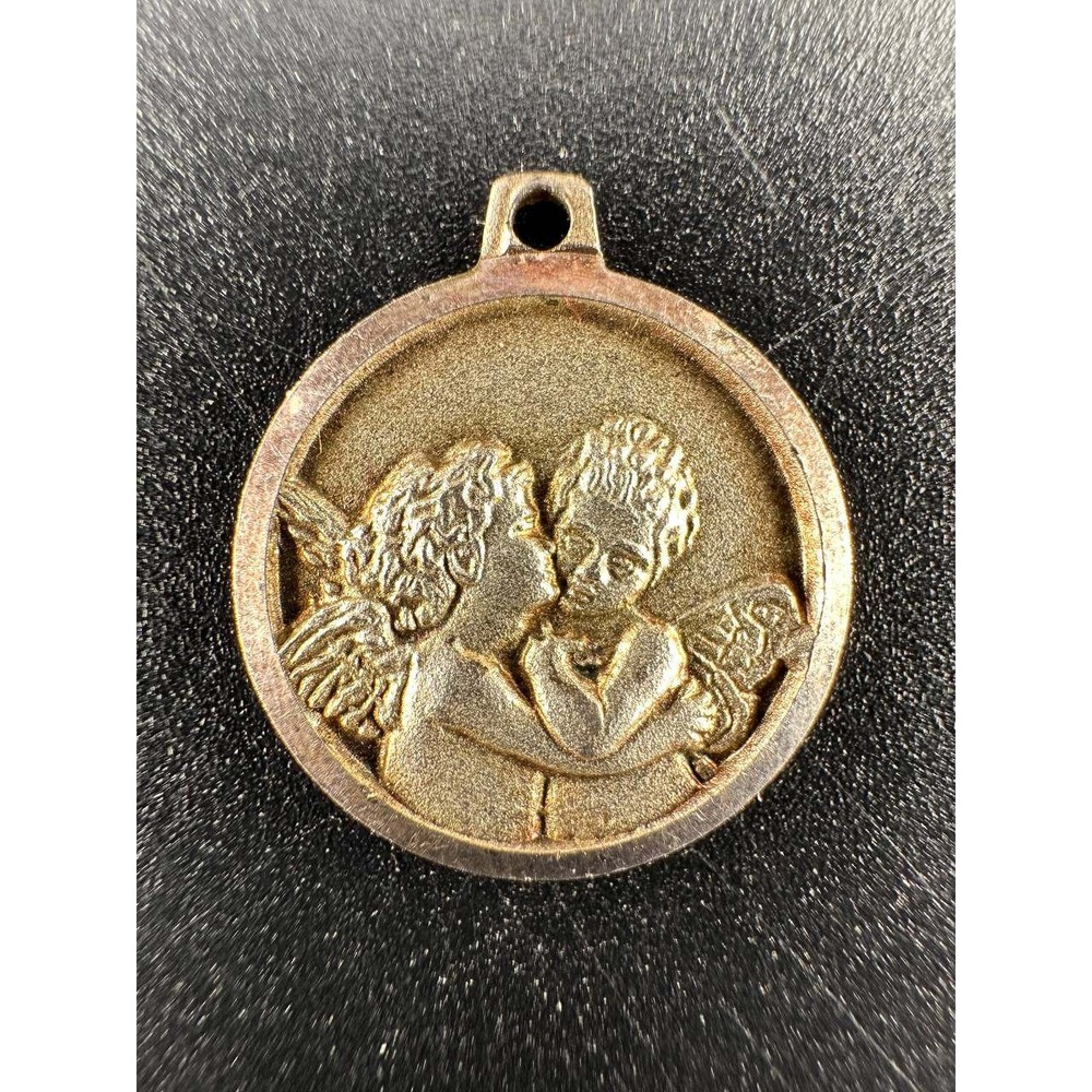 Vintage 925 Italy Sterling Silver‎ Cherub Angel Kissing Pendant 056 (38)